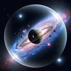 A mesmerizing view of a planet with rings and asteroids in a galaxy