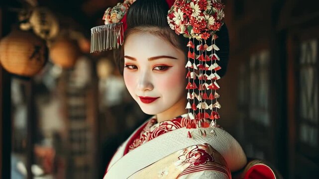 はにかんだ表情を見せるおしとやかな舞妓さん