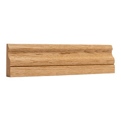 Oak wood moulding trim profile isolated on white background. Decorative skirting board or architrave piece showcasing natural grain texture for interior design, carpentry, and home renovation projects