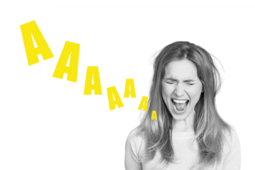 Composite photo collage of crazy dissatisfied girl scream aaa sound hysterics burnout problem apathy trouble isolated on painted background