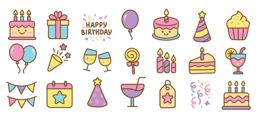 Cute Birthday Party Vector Set