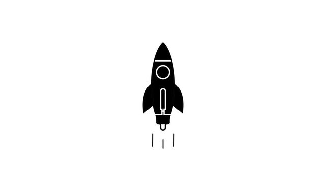 Space rocket vector illustration icon on white background. 4k motion.