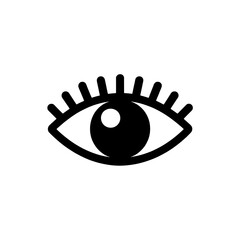 Minimalist Black and White Eye Icon with Thick Outline, Solid Pupil, and Rounded Eyelashes