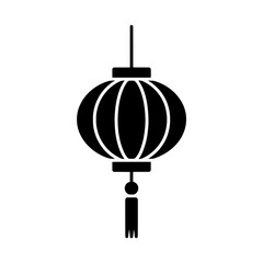 Obraz premium Solid Black Flat Style Chinese Lantern Icon with Tassel on White Background