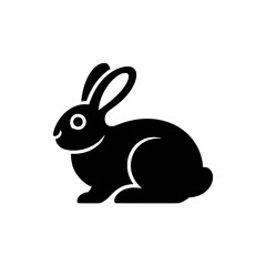 Minimalist Solid Black Rabbit Icon with White Eye and Ear Detail on a Clean White Background