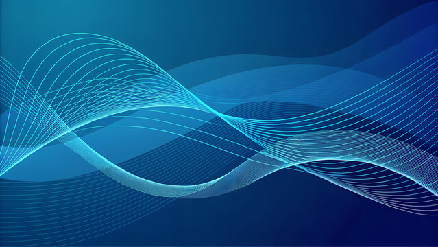 Abstract blue wavy lines made of small dots forming a futuristic network or sound wave pattern