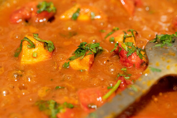 Chicken Tikka Masala Curry – Classic Indian curry with tender tandoori chicken pieces in a rich tomato and spice-infused masala sauce, garnished with fresh coriander, served in a white bowl