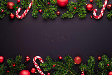 Christmas black background with Christmas balls and decoration - 3d rendering