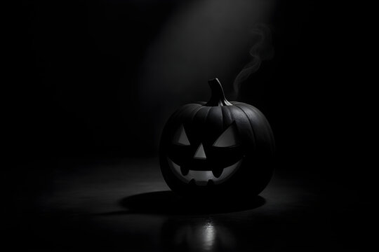 Shadowed Pumpkin – Minimalist Black Jack-o’-Lantern in Dramatic Spotlight