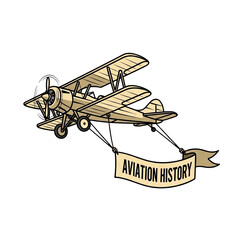 Vintage Biplane Cartoon Pulling an "Aviation History" Banner