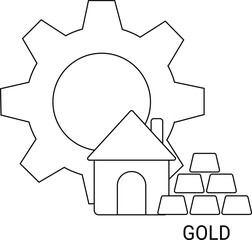 Line art house gear gold bars with GOLD text below