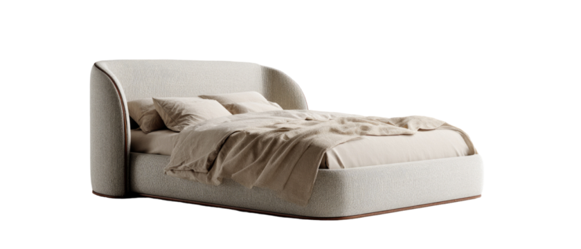 Cream-colored bed with curved headboard