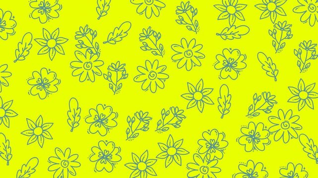 Doodle floral pattern with teal floral doodles on yellow backgrounds. Vibrant design suitable for cards, invitations, and branding projects.