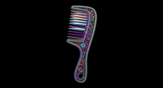 Abstract Colorful Comb on Black Background.