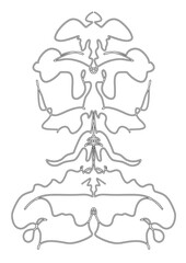 A vertical symmetrical ornament resembling a totem or Rorschach inkblot in a dotwork style. Perfect for abstract art, print design, tattoos, and spiritual or esoteric themes.
