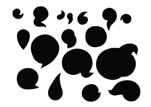 A collection of clean, solid black abstract shapes, including liquid forms, commas, and speech bubbles. Perfect for minimalist design, modern branding, and creating bold graphic compositions.