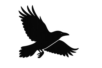Obraz premium Black crow or raven silhouette flying, extending wings, isolated vector art on transparent background