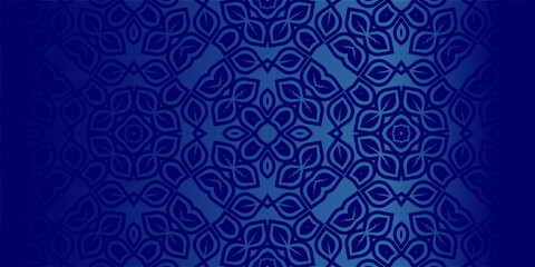 Deep Blue Ornamental Seamless Pattern Background, Dark Indigo Geometric Mandala Vector Design, Elegant Navy Blue Moroccan Style Abstract Wallpaper