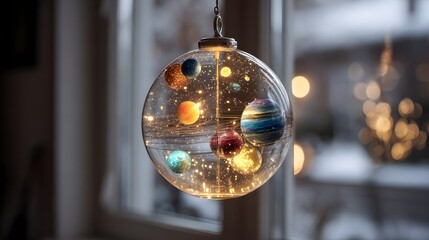 Schneekugel mit Planeten und Miniatur-Sonnensystem 