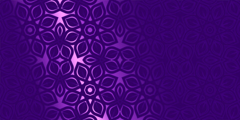 purple background with floral ornament, Vibrant, Purple Floral Geometric Pattern Background, Seamless Leaf Mandala Design Vector, Modern Islamic Art Wallpaper in Violet Hues