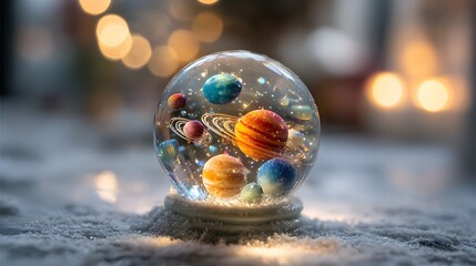 Schneekugel mit Planeten und Miniatur-Sonnensystem 