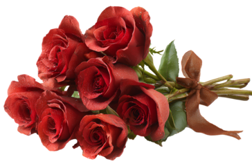  a bouquet of red roses with a ribbon on a transparent background