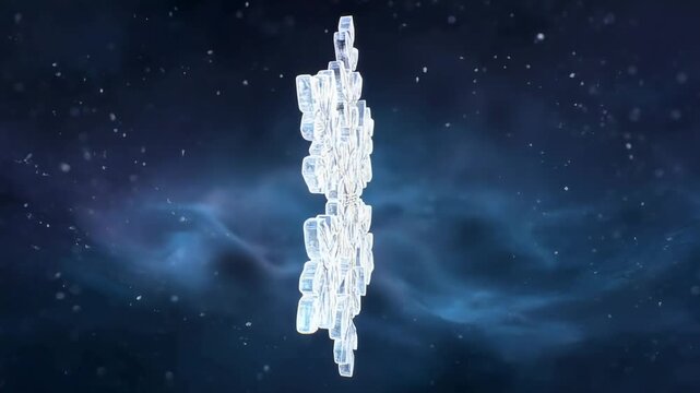 Macro view of detailed ice crystal snowflake on dark winter background showing delicate frozen structure beauty
