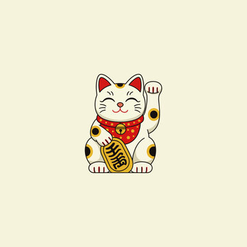 Japanese cat maneki neko icon flat vector design.