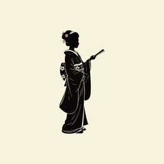 Japanese geisha silhouette icon flat vector design.