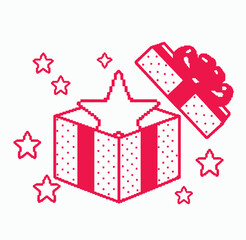 Open gift box silhouette vector with stars