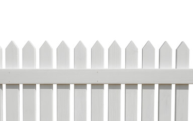 Fototapeta premium White wooden picket fence in a row isolated on transparent background