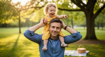 Fototapeta premium Father and child enjoying a relaxing day outdoors in celebration of international stress awareness day