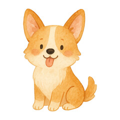 PNG Cute watercolor corgi illustration.