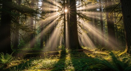 Serene sunlight through forest trees for international stress awareness day design