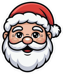 Cute cartoon illustration of Santa Claus face with a cheerful expression and iconic red hat