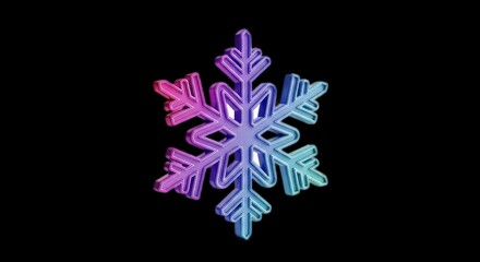 Vibrant Snowflake Ornament with Gradient Colors on a Dark Background.