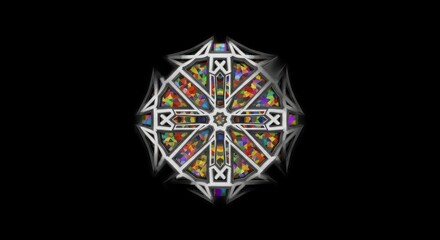 Intricate Stained Glass Rose Window Abstract Design.
