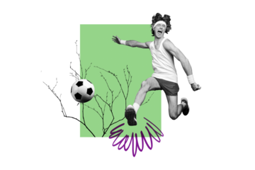 Composite photo collage of crazy scream sportsman run kick ball football player championship league contest isolated on painted background