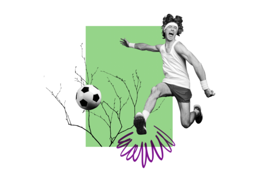 Composite photo collage of crazy scream sportsman run kick ball football player championship league contest isolated on painted background