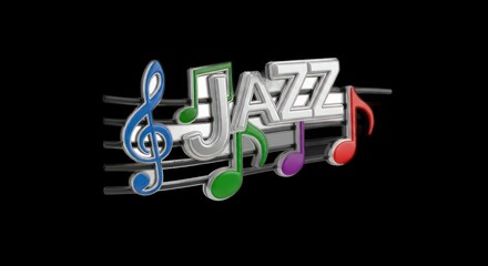Colorful Jazz Music Illustration with Musical Notes and Treble Clef.