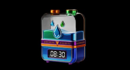 Innovative Smart Water Bottle with Digital Display on Black Background.