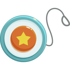 Cartoon Style Yo Yo Toy With Orange Star In The Middle And A String For Playing And Entertainment Isolated On White Background