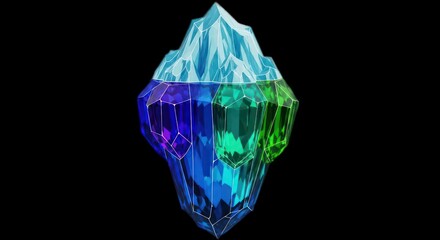 Vibrant Iceberg with Glowing Underwater Sections.