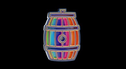 Colorful barrel illustration on black background, vibrant and artistic design.