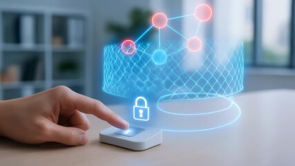 Biometric security fingerprint scanner protecting data network and finance budget forecast 2026 with digital lock technology for network protection - Powered by Adobe