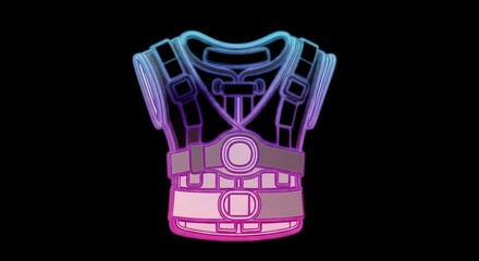Futuristic combat body armor with a purple and blue neon glow.