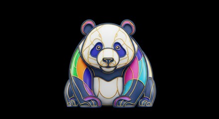 Colorful Panda Illustration with Geometric Design on Black Background.