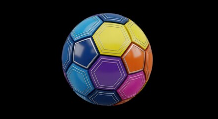 Vibrant Multi-Colored Soccer Ball on a Solid Black Background.
