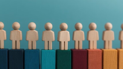 Business-themed wooden figurines on chart bars office environment visual representation of networking concepts