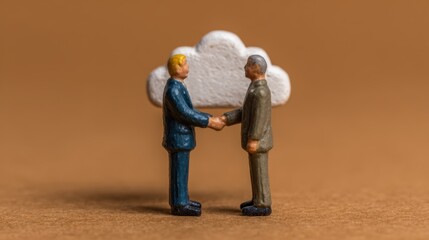 Business figures exchanging messages over cloud icons digital environment cloud communication concept